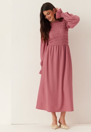 Bubbleroom - Structure Long Sleeve Midi Dress - Old rose - Kläder