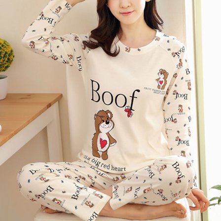 Langermet pyjamas for dame, 2-delt buksesett for dame Sett pleiebjørn