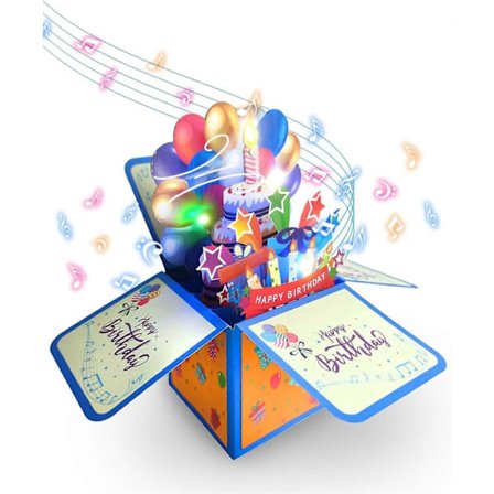 Bursdagskort 3D pop-up variabel slukking av stearinlys musikk feiring overraskelsesdesign
