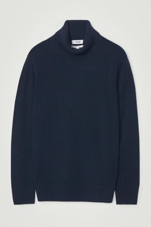 COS Men's Wool Cashmere Roll Neck Jumper in Blue
