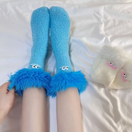 Par Crazy Big Mouth Monster Plysjsokker for, Fleeceforet Tykke Varme Korallfleece Sove- og Gulvsokker