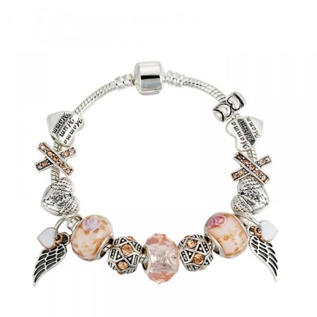 Dam Charm Armband, Ängelvingar Hänge Kristallpärlor S