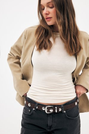 Premium Selection Ceinture en daim à clous - Ceintures - Marron - S / M