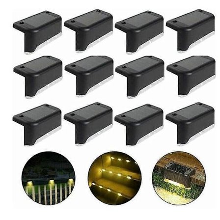 Vandafvisende Solcellehegnlys, Solterrasselys, Trappelampe, IP65 LED Solhavelys til Terrasse Trappehegn (Varmt Lys-Sort, 12 STK) Walkbee
