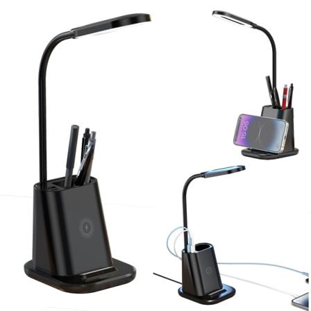 15W Trådløs induktionsoplader med LED-lampe 3-i-1 Sort Black