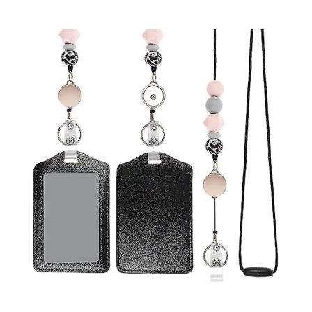 Indtrækkelige snore til ID-kort og nøglering med PU-læderholder Lærer snore Breakaway F