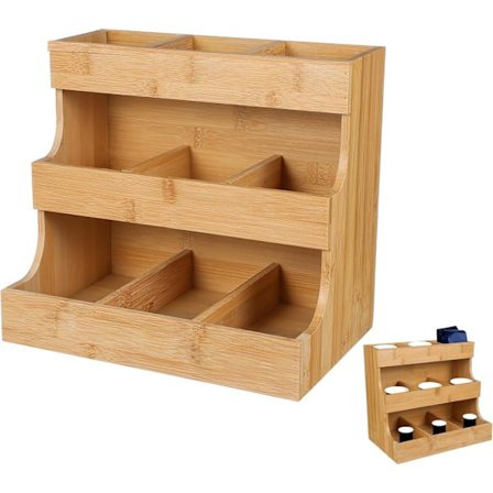 Te-poseholder i træ - 3-lags te-kasseorganisator, naturligt massivt træ, te-poseorganisator til opbevaring af te-poser, kaffekapsler, sukkerpakker