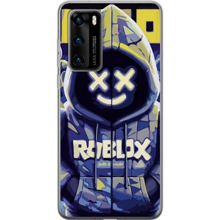 Kompatibel Mobilcover til Huawei Huawei P40 Blågul Roblox hættetrøje-figur med minimalistisk neonstil og mesh-ansigt, moderne spilillustration til