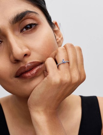 Pandora Butterfly Sterling Silver Ring With Cornflower Blue Crystal And Clear Cubic Zirconia - Blue - 60