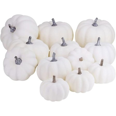 12 st olika storlekar rustika skördevita konstgjorda pumpor för Halloween, höstens Thanksgiving-dekoration skördedekoration och visning