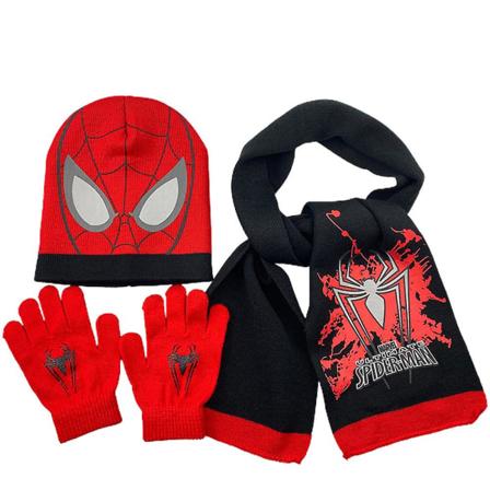 3 kpl/settiä Lasten Spiderman-pipo Huivi Joustavat Hanskat Talvi Lämmin Setti Lahjat Black