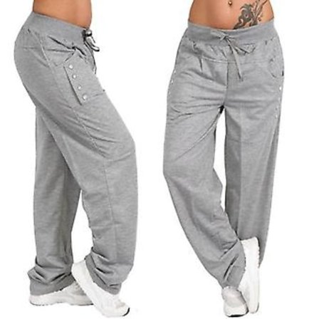 Dame Sweatpants Straight Leg Løse Løbebukser Behagelige Snørebukser Sports Gym Bukser Med Lommer Plus Size (M Lysegrå)