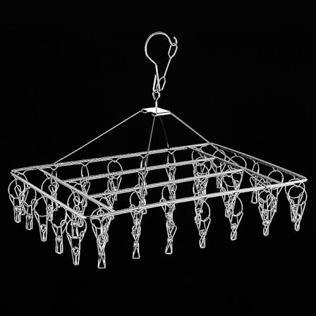 1 Tørrestativ i rustfrit stål, rektangulært, vindtæt sokkestativ til flere formål, leveres med 40 klemmer