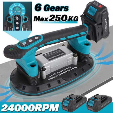 24000 RPM Vibration Massageapparat til Fliser - 30 til 225 mm - 250 kg - Sugekop - 6 Justerbare Hastigheder - Flisevibrator, 2 Batterier