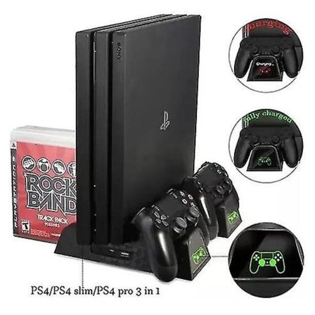 Ps4-teline jäähdytystuuletin Ps4 Slim/ps4 Pro/playstation 4:lle, ps4 Pro -teline pystytuuletin kaksoisohjaimen latausasemalla ja 16 pelin 