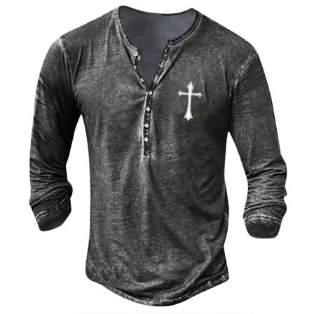 Herr Långärmad V-ringad Toppar Cross Print T-shirts Dagligt Slitage