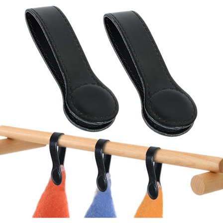Magnetiske håndklædeclips i læder til køkken og badeværelse til ovnhåndtag, håndklædestænger eller stativer (2, sort)