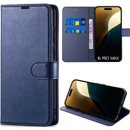 Coque portefeuille - E.F.CONNECTION - til iPhone 16 Pro Max - Syntetisk læder - Stødabsorberende - Mørkeblå