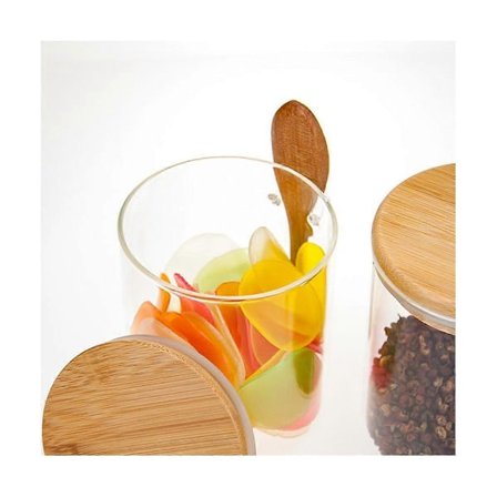 Glasbeholdere med bambuslåg & bambusskeer Glas Madopbevaringsbeholdere Borosilikatglasbeholdere