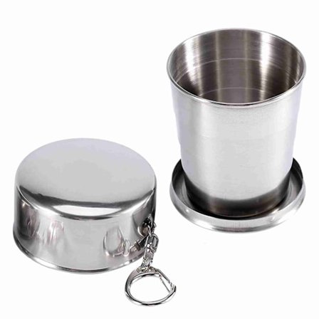Rustfritt stål Reise Folding Cup Camp Keychain Retractable Teleskopisk Foldable