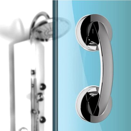 Hopeanvärinen suuri lasioven ja ikkunan kahva, liukuva kylpyhuoneen ovi