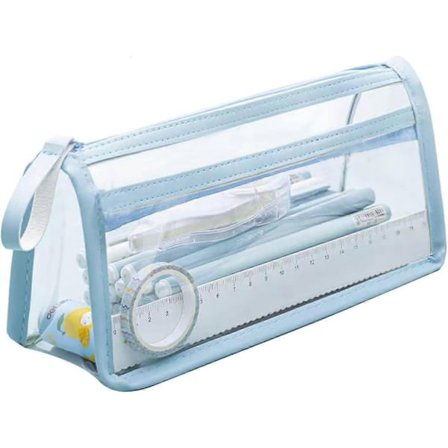 Gennemsigtig Penalhus Taske Penholder Skriveartikler Dobbelt Lynlås Organizer Makeup Taske kompatibel med Skole Kontor Rejser, Blå