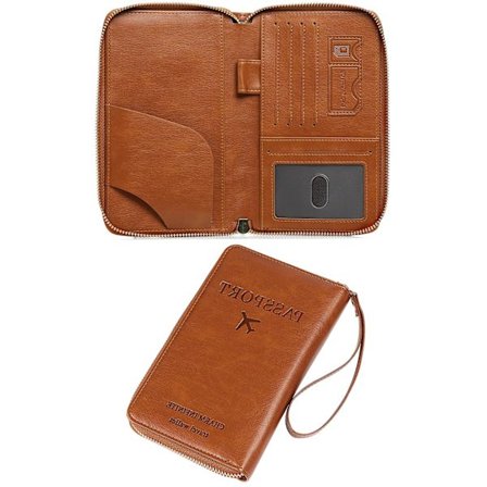 Pas Holder til Rejser, Læder RFID-Blokerende Tegnebog med Flere Kortlommer & Lomme til Boardingpas, Universal Pas Cover f