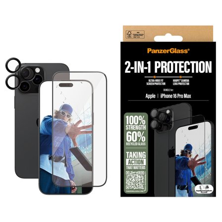 Panzer 2-in-1 Bundle iPhone 16 Pro Max PanzerGlass - High quality tempered glass screen protector