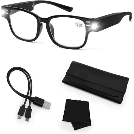2025 Seneste Model Læsebriller med Lys Genopladelige Forstørrelsesglas Håndfri Forstørrelsesbriller til Nærarbejde Læsning Sort