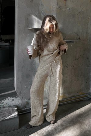 Erica Kvam x NA-KD Knitted Pants - Strikbukser - Beige - XL (EU 46)