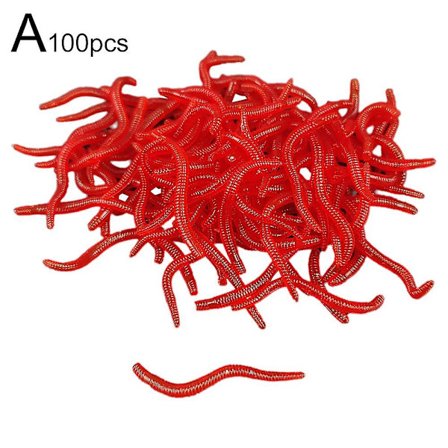 50/100 stk. silikon rød mark myke sluker mark gummibete reker bass karpe 100pcs Red