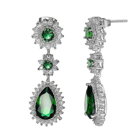 Lange ørepynt med pæreform, gullbelagt, smaragd-zirkon, grønn, smykke til seremoni