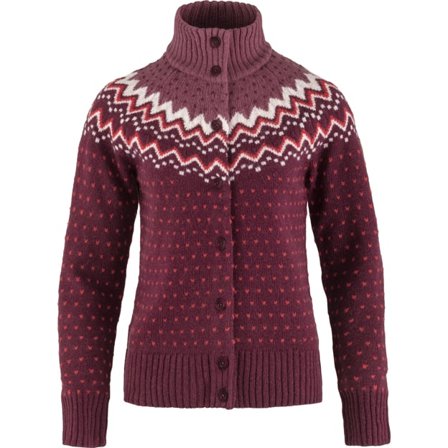 Fjällräven Dam's Övik Knit Cardigan in Dark Garnet | Size: 2XS, Ull
