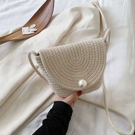 Women Summer Crossbody Woven Handväskor BEIGE