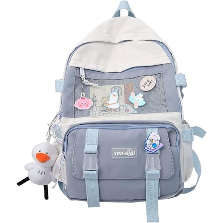 Kawaii Ryggsekk Søt Med Kawaii Pins Bjørn Anheng Skolesekk Estetiske Rekvisita Japanske Tilbehør Ita Bag Dagstursekk (blå)