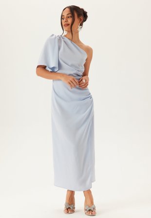 Bubbleroom Occasion - Ruched One Shoulder Midi Dress - Light blue