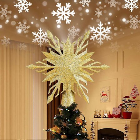 SBSG Julestjerne Trætop Lys med LED Snefnug Projektion, Julestjerne Trætop med Indbygget LED Roterende 3D Projektor Lys, Jul