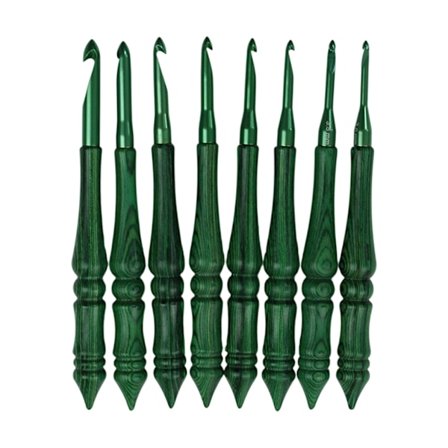 8 st Ergonomisk virknål i aluminium med trähandtag 3.0-7.0mm för nybörjare