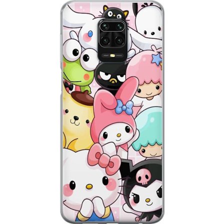 Kompatibelt Mobildeksel til Xiaomi Redmi Note 9S Tett mønster av søte figurer med store øyne i ulike farger og uttrykk med LABUBU-tekst