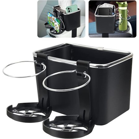 Bilens midtkonsoll oppbevaringsboks Oppbevaringsboks Vannkoppholdere, Papirhåndkleoppbevaringsboks med 2 vannkoppholdere