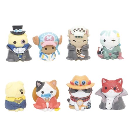 8-pack Anime One Piece Figuriner Set Kattmodell Mini Q-version Cartoon Figurleksaker för Presenter Samling Skrivbordsdekoration
