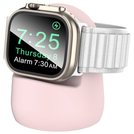 AHASTYLE PT195 Apple Watch Ultra / Ultra 2 49mm Silicone Watch Charger Stand Desktop Holder - Rosa