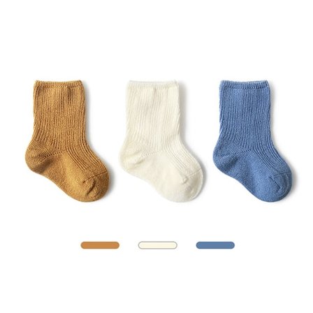 3 Par Baby Strømper Crew i Kamgarn Bomuld Bløde Komfortable Ren Farve Midt Kalv Børn Høj Ankel Strømper til Drenge Piger M, Velegnet til 1‐3 År