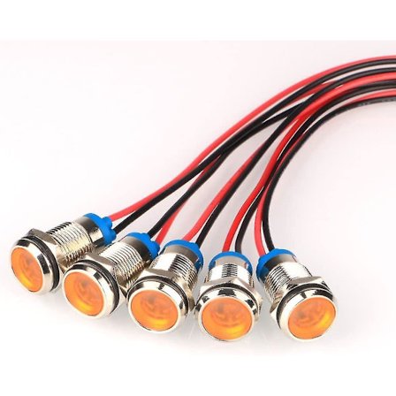 5 stk. 10mm 230V AC LED Metal Vandtæt Indikator Signallampe (gul)