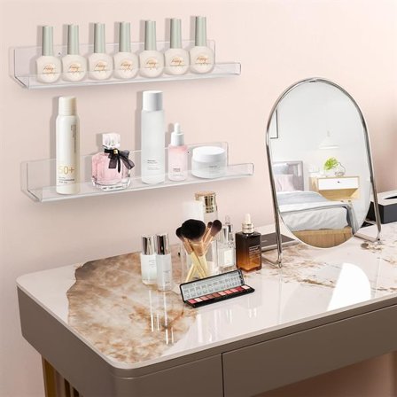 Vegghylle i klar plast 38x10,6x5,3 cm 2-pk