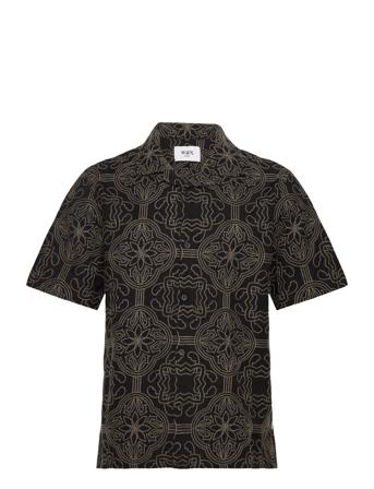 Didcot Ss Shirt Tile Stitch Black/Green Designers Shirts Short-sleeved Black Wax London