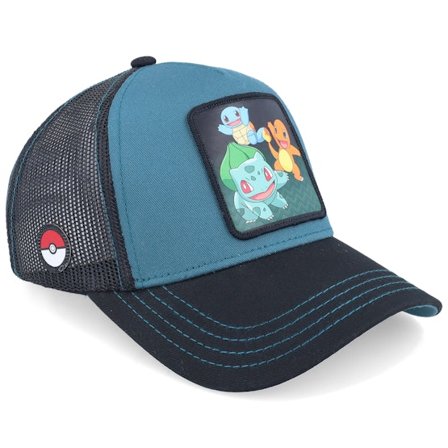 Capslab - Blå trucker Keps - Kids Pokemon Trio Black/Blue A-Frame Trucker @ Hatstore