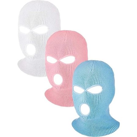 3-delad Sport Full Face Balaclavas 3 Hål Winter Outdoor Stickat vit rosa blå