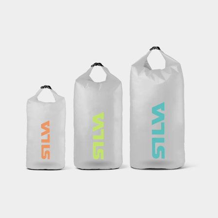 Conjunto de drybags / bolsas estanques Silva TPU, 70D, 12/24/36 litros, com suporte para lanterna de cabeça, transparente/laranja/verde/azul, 3-pack