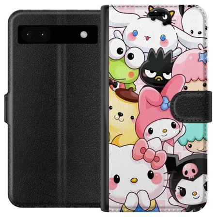 Kompatibelt Lommeboketui til Google Pixel 6a Tett mønster av søte figurer med store øyne i ulike farger og uttrykk med LABUBU-tekst